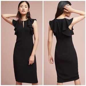 SHOSHANNA Preppy Career Flutter Sleeve Black Darwin Column Dress 2P Cocktail